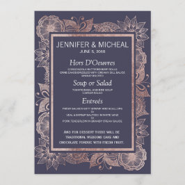 Rose Gold Floral und Navy Blue Wedding Menü Menükarte
