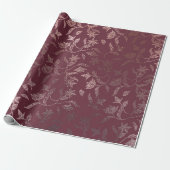 Rose Gold Floral Vine Muster auf Deep Burgund Geschenkpapier (Ungerollt)