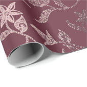 Rose Gold Floral Vine Muster auf Deep Burgund Geschenkpapier (Rolleneckpunkt)