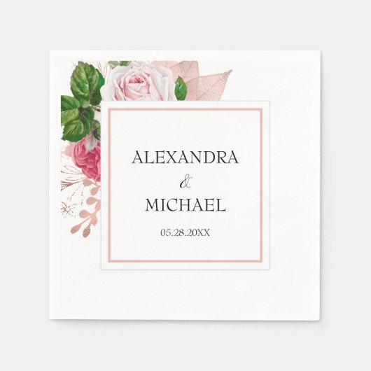 Rose Gold Floral Wedding Elegant Rosa Grün Serviette (Vorderseite)