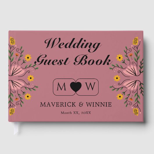 Rose Gold Floral Wedding Guest Book Gästebuch (Vorderseite)