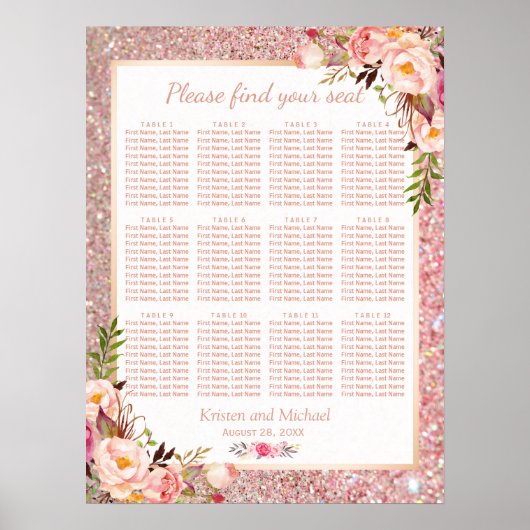 Rose Gold Floral Wedding Plan Poster (Vorne)