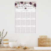 Rose gold Floral Wedding Seating List Table Number Poster (Küche)