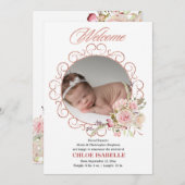 Rose Gold Floral Wreath Foto Geburtsankündigung Ankündigung (Vorne/Hinten)