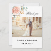 Rose Gold florale Foto Hochzeit danke Ihnen Karte (Vorderseite)