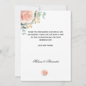 Rose Gold florale Foto Hochzeit danke Ihnen Karte (Rückseite)