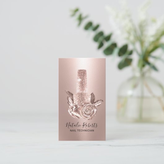 Rose Gold florale polnische Flasche Nail Manicuris Visitenkarte (Stehend Vorderseite)