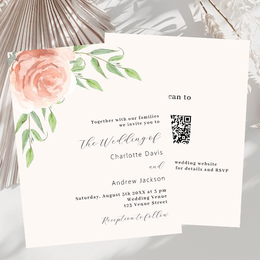 Rose Gold florale QR UAWG Hochzeit Einladung