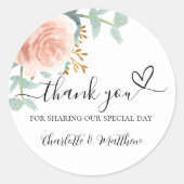 Rose gold floraler Eukalyptus vielen Dank für Ihre Runder Aufkleber (Vorderseite)