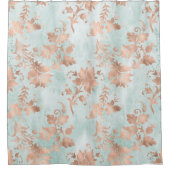 Rose Gold Florals auf gestressten Aquamarinen Duschvorhang (Vorderseite)