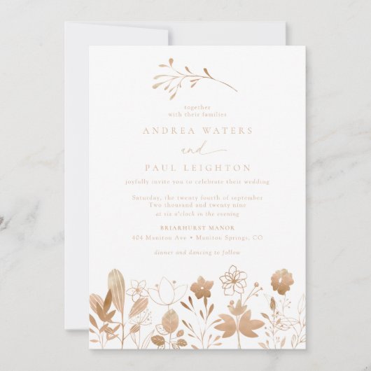 Rose Gold Florals | Elegant Boho Blume Wedding Einladung (Vorderseite)