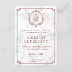 Rose Gold Flourish White Marble Islamische Mehndi Begleitkarte