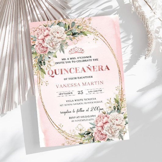 Rose Gold Flowers Greenery Quince Invitation Einladung