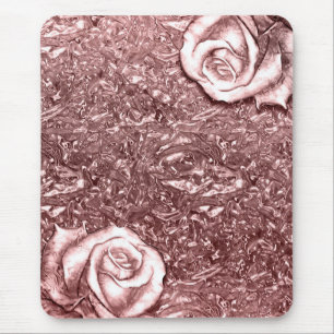 Rose Gold Flüssig-Chrom-Metallic Chic Glam Floral Mousepad
