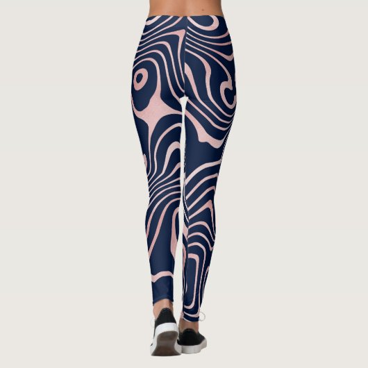 Rose Gold flüssige wirbeln Abstrakt blaues Design Leggings (Rückseite)