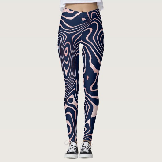 Rose Gold flüssige wirbeln Abstrakt blaues Design Leggings (Vorderseite)