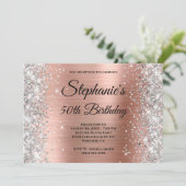 Rose Gold Fohlen Silver Glitzer Monogram Geburtsta Einladung (Stehend Vorderseite)