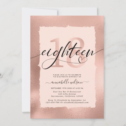 Rose Gold Foil 18. Geburtstag Foto Einladung (Vorderseite)