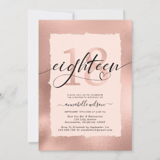 Rose Gold Foil 18. Geburtstag Foto Einladung