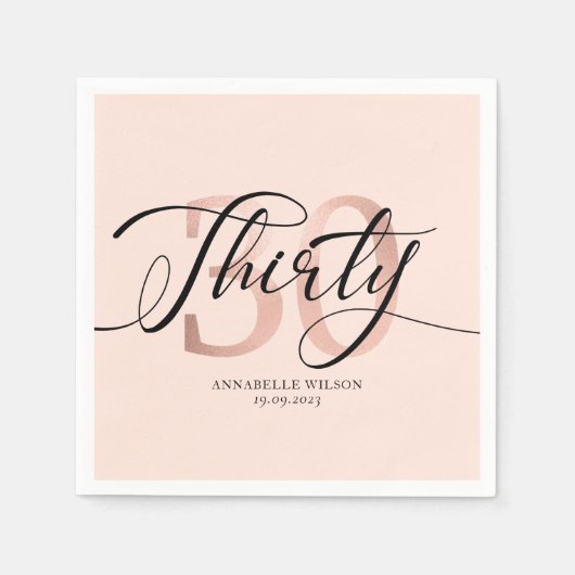 Rose Gold Foil 30. Geburtstag Serviette (Vorderseite)