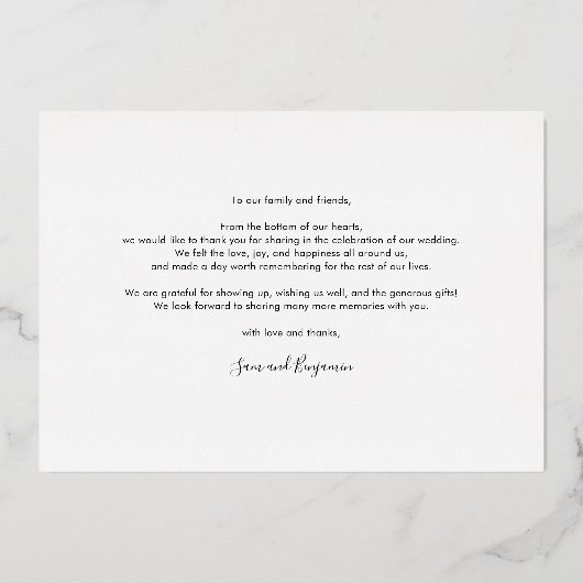 Rose Gold Foil 3 Fotos Hochzeit Dankeschön Karte (Rückseite)