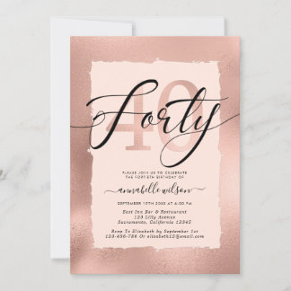 Rose Gold Foil 40. Geburtstag Foto Einladung