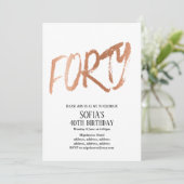Rose Gold Foil , 40. Party Einladung (Stehend Vorderseite)