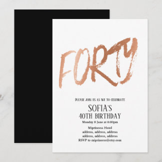 Rose Gold Foil , 40. Party Einladung