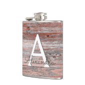 Rose Gold Foil and Rustic Wood Monogram & Initial Flachmann (Links)