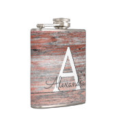 Rose Gold Foil and Rustic Wood Monogram & Initial Flachmann (Rechts)