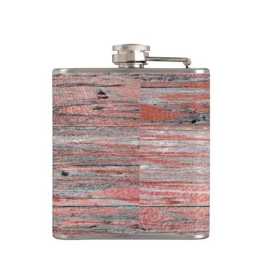 Rose Gold Foil and Rustic Wood Monogram & Initial Flachmann (Rückseite)