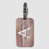 Rose Gold Foil and Rustic Wood Monogram & Initial Gepäckanhänger (Vorderseite Vertikal)