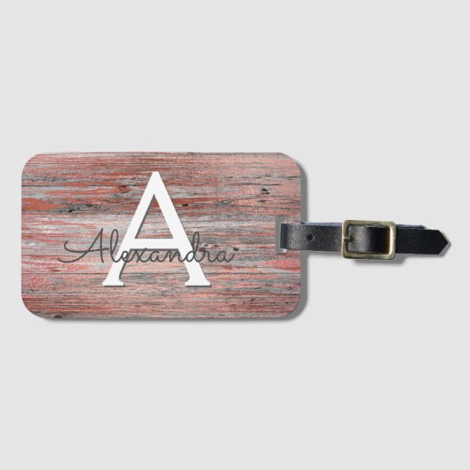 Rose Gold Foil and Rustic Wood Monogram & Initial Gepäckanhänger (Vorderseite (Horizontal))