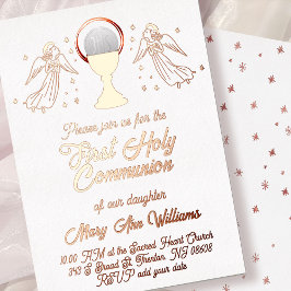 rose gold foil angels First Communion Folieneinladung