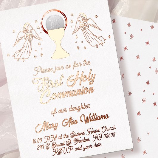 rose gold foil angels  First Communion Folieneinladung