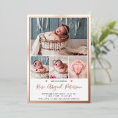 Rose Gold Foil Baby Birth Announccard Folieneinladung (Stehend vorne)