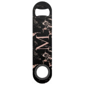 Rose Gold Foil Black Marble Monogramm Speed Flaschenöffner (Vorderseite)