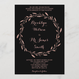 Rose Gold Foil Black Wedding Wreath Einladung