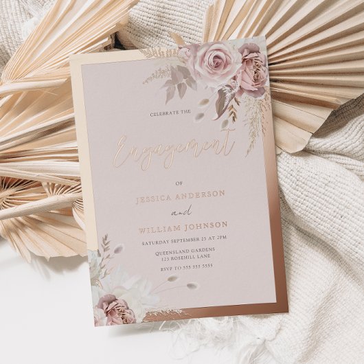 Rose Gold Foil Blush Blues Engagement Party Folieneinladung