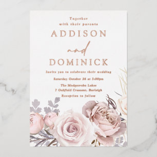 Rose Gold Foil Blush Blume Hochzeit Folieneinladung