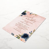 ROSE GOLD FOIL Blush Navy Blumenbrunch und Bubbly Folieneinladung (Gedreht)