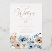 Rose Gold Foil Boho Blue Wedding Folieneinladung (Vorderseite)