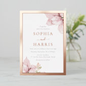 Rose Gold Foil Border Blush Bloral Wedding Folieneinladung (Stehend vorne)