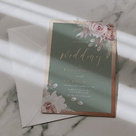 Rose Gold Foil Border Blush & Sage Floral Wedding  Folieneinladung
