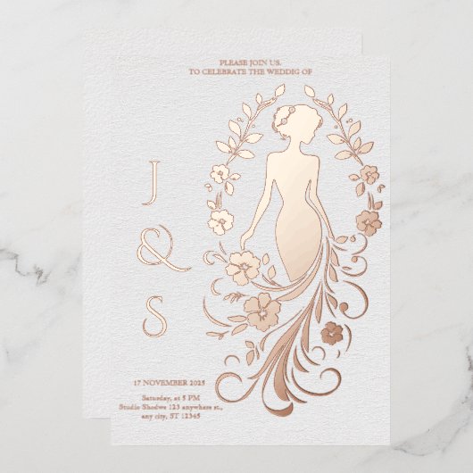 Rose Gold Foil Bride Wedding Folieneinladung (Vorderseite/Rückseite)