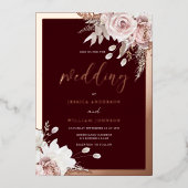 Rose Gold Foil Burgundy Blush Floral Wedding Folieneinladung (Vorderseite)