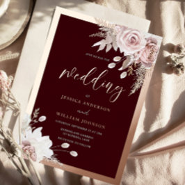 Rose Gold Foil Burgundy Blush Floral Wedding Folieneinladung