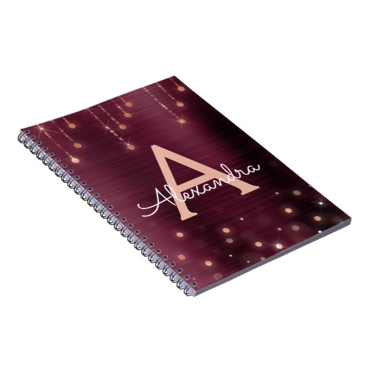 Rose Gold - Foil Burgundy Sparkle Monogram Notizblock (Rechte Seite)