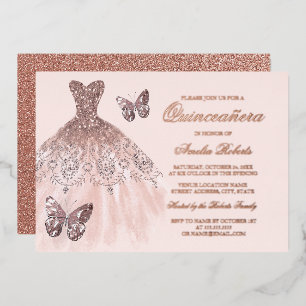 ROSE GOLD FOIL Butterfly Dress Quinceanera Folieneinladung