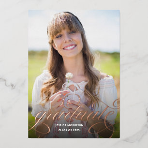 Rose Gold Foil Calligraphy Foto Graduation Party Folieneinladung